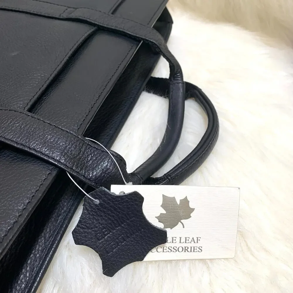 MAPLE LEAF ACCESSORIES Black Pebbled Leather Briefbag Business Laptop School Bag